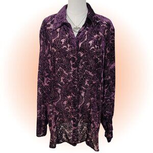NWT COLDWATER CREEK VELOUR SEMI SHEER BUTTON DOWN TOP 2X XXL